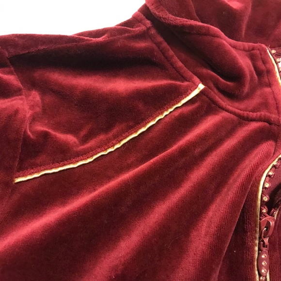 QF maroon velour long sleeved zip-up collared jacket with rhinestone zipper (2X) - Picture 9 of 16
